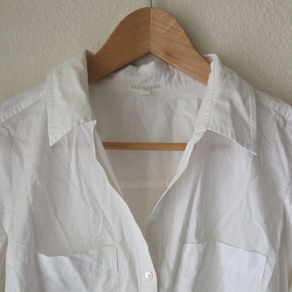 Eileen Fisher Crisp White Blouse Button Down Shirt 100% Organic Cotton Sz XS - Picture 2 of 16